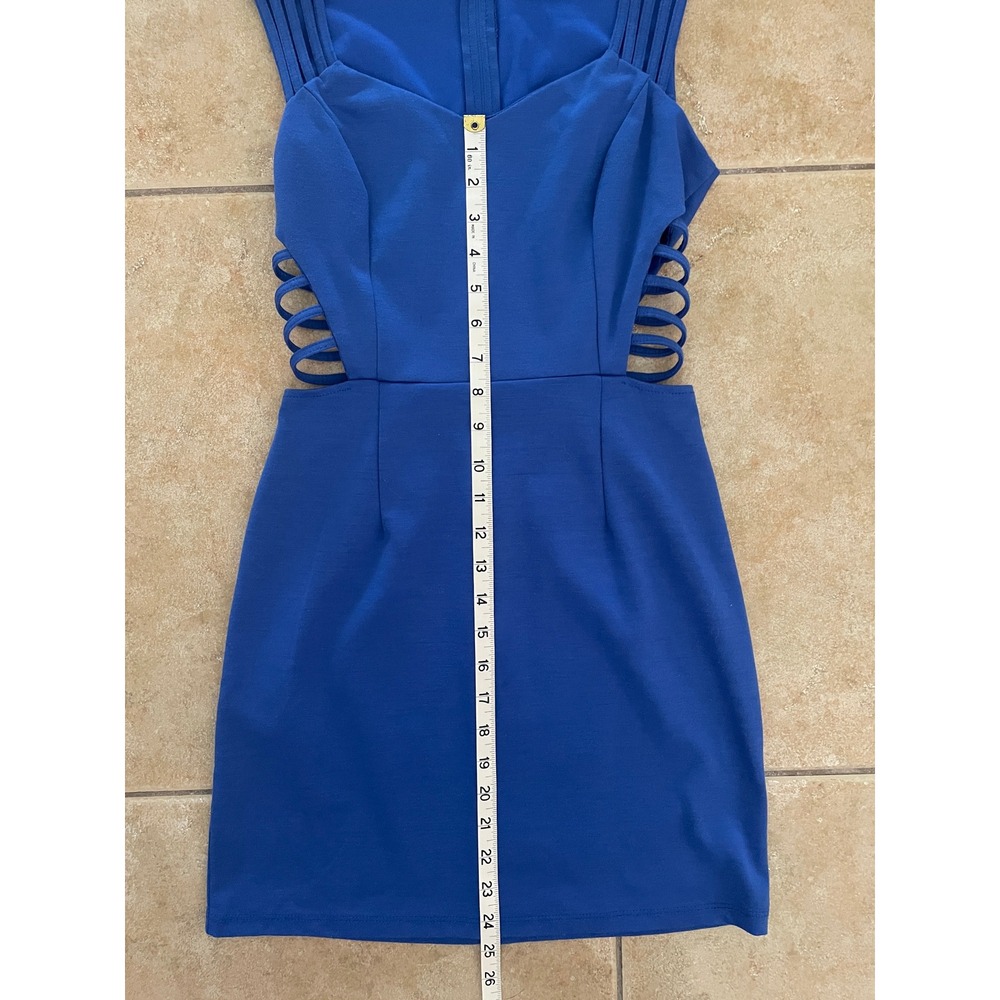 Papaya Royal Blue Mini Dress Side Cutout Strappy Sleeveless Size Medium - Picture 7 of 9